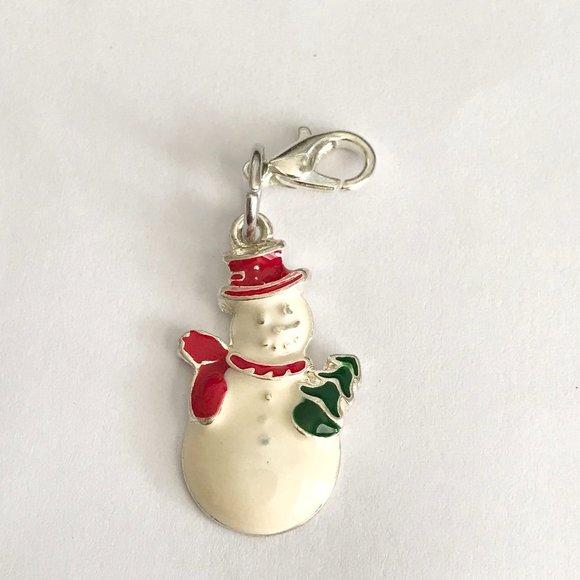 Vintage Christmas Snowman Clip On Charm Silver Plated Bracelet Zipper Pull Purse - Picture 4 of 7